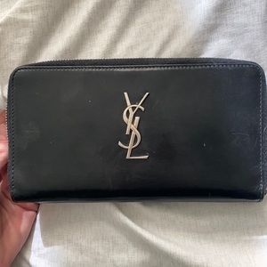 YSL black leather wallet w/ CC sleeve and coin